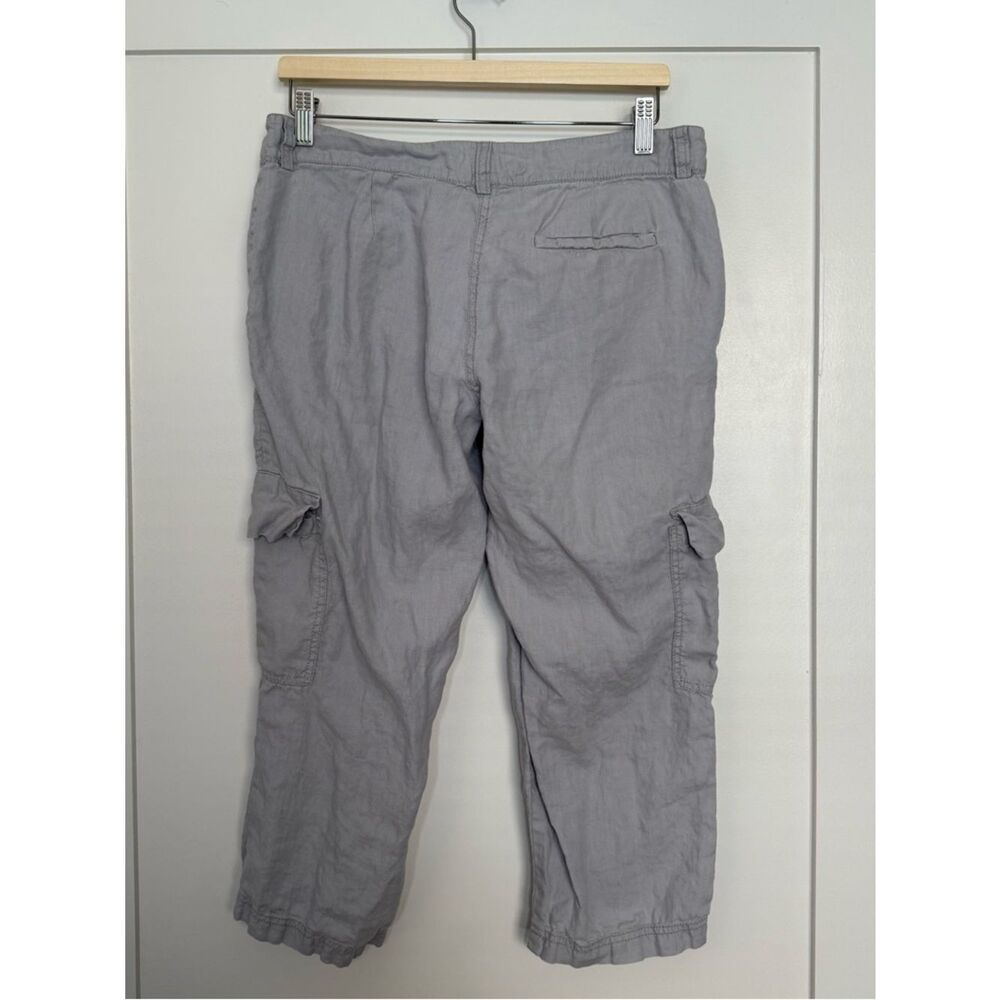 Eileen Fisher Cargo Cropped Pants Womens Sz 8 Gray Organic Linen Casual Beach - Picture 4 of 11